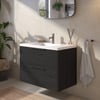 Saniselect Luca voorgemonteerd badmeubel met grafiet greep incl. matte wastafel 80,5x51,5cm eiken zwart