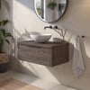 Saniselect Luca voorgemonteerd badmeubel 1 lade incl. afdekblad met mat zwarte greep 80cm kasteel bruin