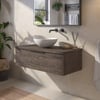 Saniselect Luca voorgemonteerd badmeubel 1 lade incl. afdekblad met mat zwarte greep 100cm kasteel bruin