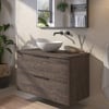 Saniselect Luca voorgemonteerd badmeubel incl. afdekblad met mat zwarte greep 100cm kasteel bruin