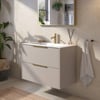 Saniselect Luca voorgemonteerd badmeubel met messing greep incl. matte keramische wastafel 81x46cm mat greige