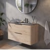 Saniselect Luca voorgemonteerd badmeubel met grafiet greep incl. mat zwarte keramische wastafel 101x46cm naturel eiken