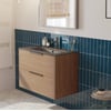 Saniselect Luca voorgemonteerd badmeubel met grafiet greep incl. mat zwarte keramische wastafel 81x46cm toffee