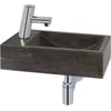 Huismerk fontein incl. chromen kraan met autostop links 40x22x10cm Hardstenen zwart