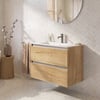 Saniselect Guarda badmeubel incl. witte keramische wastafel 81x46x61cm eiken marcato – aluminium greeplijst