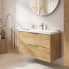 Saniselect Luca ondiep badmeubel incl. witte wastafel met 2 kraangaten 120x40x64cm eiken marcato – rvs greep
