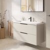 Saniselect Luca ondiep badmeubel incl. witte wastafel met 2 kraangaten 120x40x64cm kiezel grijs – zwarte greep