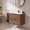 Saniselect Luca badmeubel incl. malta beige keramische wastafel 81x46x61cm noten urban – zwarte greep