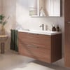 Saniselect Luca ondiep badmeubel incl. witte wastafel 100x40x64cm noten urban – rvs greep
