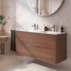 Saniselect Luca badmeubel incl. witte keramische wastafel 121x51x61cm noten urban – rvs greep
