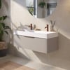 Saniselect Luca Badmeubelset incl. mineraal gegoten wastafel 100x46cm mat greige met koperen greep
