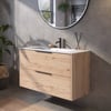 Saniselect Luca Badmeubelset incl. keramieken wastafel 101x46cm naturel eiken met mat zwarte greep
