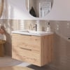 Saniselect Luca Badmeubelset incl. mineraal gegoten wastafel 80x51cm naturel eiken met rvs greep