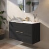 Saniselect Luca Badmeubelset incl. keramieken wastafel 101x46cm eiken zwart met messing greep