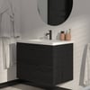 Saniselect Luca Badmeubelset incl. mineraal gegoten wastafel 80x51cm eiken zwart met mat zwarte greep