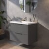 Saniselect Luca Badmeubelset incl. mineraal gegoten wastafel 80x51cm gebrand zwart met chromen greep