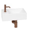 Ben Stelvio fonteinset glans wit keramiek incl. geborsteld koperen kraan links