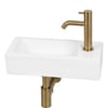 Saniselect Parvus fonteinset glans wit keramiek incl. geborsteld messing kraan rechts