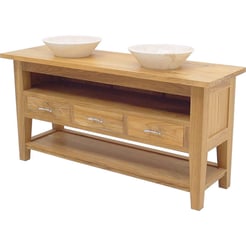 Teak &amp; Living Wastafelmeubel met onderblad &amp; 3 lades Unf.  inclusief 2 natuurstenen waskommen White
