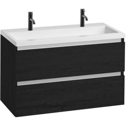 Saniselect Guarda meubelset 2 lades met mat witte mineraalmarmere wastafel greeploos 100cm Eiken Zwart