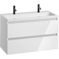 Saniselect Guarda meubelset 2 lades met mat witte mineraalmarmere wastafel greeploos 100cm Glans Wit