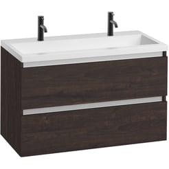 Saniselect Guarda meubelset 2 lades met mat witte mineraalmarmere wastafel greeploos 100cm Kasteel Bruin
