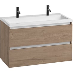 Saniselect Guarda meubelset 2 lades met mat witte mineraalmarmere wastafel greeploos 100cm Toffee