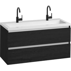 Saniselect Guarda meubelset 2 lades met mat witte mineraalmarmere wastafel greeploos 120cm Eiken Zwart