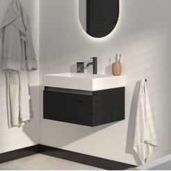 Saniselect Guarda voorgemonteerd badmeubel met aluminium greeplijst incl. matte wastafel 60x45cm eiken zwart