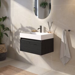 Saniselect Guarda voorgemonteerd badmeubel met zwarte greeplijst incl. matte wastafel 60x45cm eiken zwart