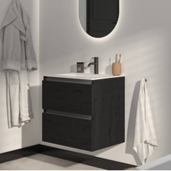 Saniselect Guarda voorgemonteerd badmeubel met aluminium greeplijst incl. matte keramische wastafel 61x46cm eiken zwart