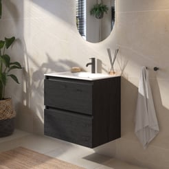 Saniselect Guarda voorgemonteerd badmeubel met zwarte greeplijst incl. matte keramische wastafel 61x46cm eiken zwart
