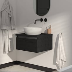 Saniselect Guarda voorgemonteerd badmeubel 1 lade incl. afdekblad met aluminium greeplijst 60cm eiken zwart