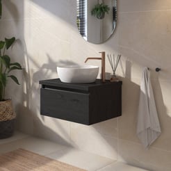 Saniselect Guarda voorgemonteerd badmeubel 1 lade incl. afdekblad met zwarte greeplijst 60cm eiken zwart