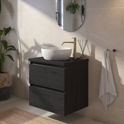 Saniselect Guarda voorgemonteerd badmeubel met zwarte greeplijst incl. keramische waskom 60cm eiken zwart