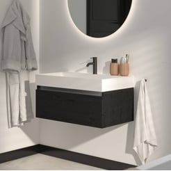 Saniselect Guarda voorgemonteerd badmeubel met aluminium greeplijst incl. matte wastafel 80x45cm eiken zwart