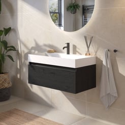 Saniselect Guarda voorgemonteerd badmeubel met zwarte greeplijst incl. matte wastafel 80x45cm eiken zwart