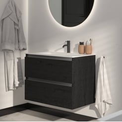Saniselect Guarda voorgemonteerd badmeubel met aluminium greeplijst incl. matte keramische wastafel 81x46cm eiken zwart