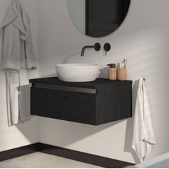 Saniselect Guarda voorgemonteerd badmeubel 1 lade incl. afdekblad met aluminium greeplijst 80cm eiken zwart