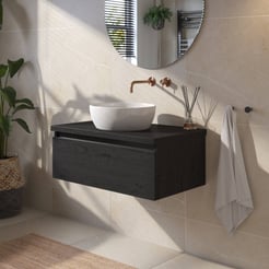 Saniselect Guarda voorgemonteerd badmeubel 1 lade incl. afdekblad met zwarte greeplijst 80cm eiken zwart