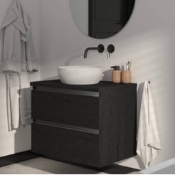 Saniselect Guarda voorgemonteerd badmeubel met aluminium greeplijst incl. keramische waskom 80cm eiken zwart