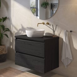 Saniselect Guarda voorgemonteerd badmeubel met zwarte greeplijst incl. keramische waskom 80cm eiken zwart