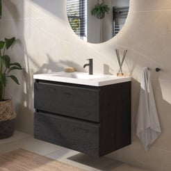 Saniselect Guarda voorgemonteerd badmeubel met zwarte greeplijst incl. matte wastafel 80,5x51,5cm eiken zwart