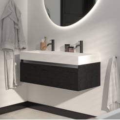 Saniselect Guarda voorgemonteerd badmeubel met aluminium greeplijst incl. matte wastafel 100x45cm eiken zwart