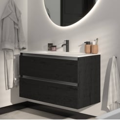 Saniselect Guarda voorgemonteerd badmeubel met aluminium greeplijst incl. matte keramische wastafel 101x46cm eiken zwart