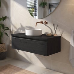 Saniselect Guarda voorgemonteerd badmeubel 1 lade incl. afdekblad met zwarte greeplijst 100cm eiken zwart