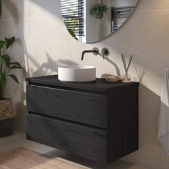 Saniselect Guarda voorgemonteerd badmeubel incl. afdekblad met zwarte greeplijst 100cm eiken zwart