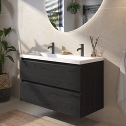 Saniselect Guarda voorgemonteerd badmeubel met zwarte greeplijst incl. matte wastafel 100,5x51cm eiken zwart