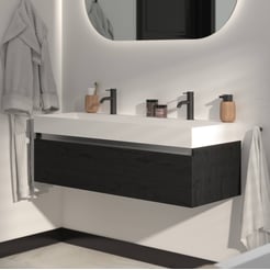 Saniselect Guarda voorgemonteerd badmeubel met aluminium greeplijst incl. matte wastafel 120x45cm eiken zwart