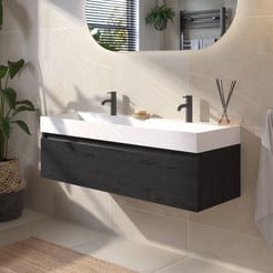 Saniselect Guarda voorgemonteerd badmeubel met zwarte greeplijst incl. matte wastafel 120x45cm eiken zwart